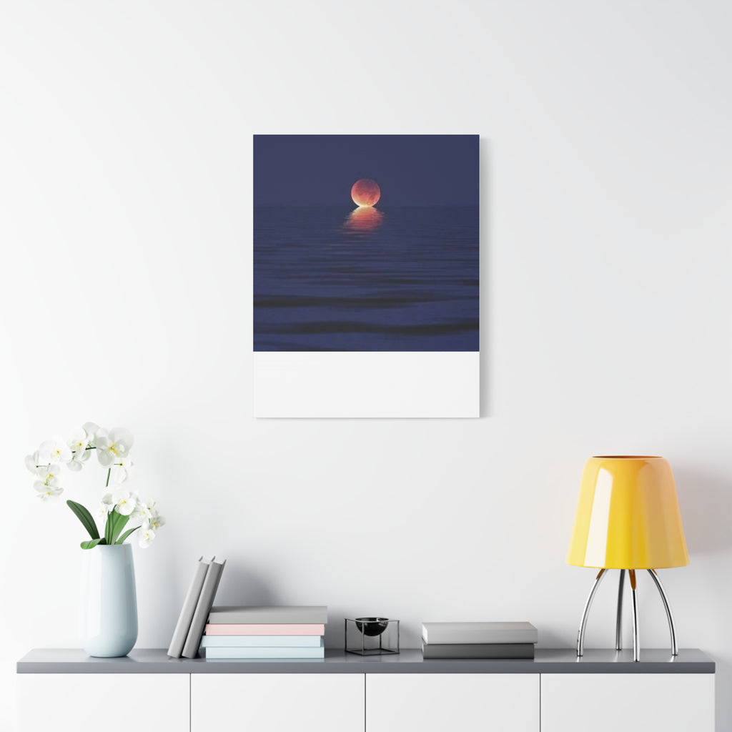 Lunar Reflection Canvas Art — Moonrise Over Calm Sea Stretched Matte Wall Art