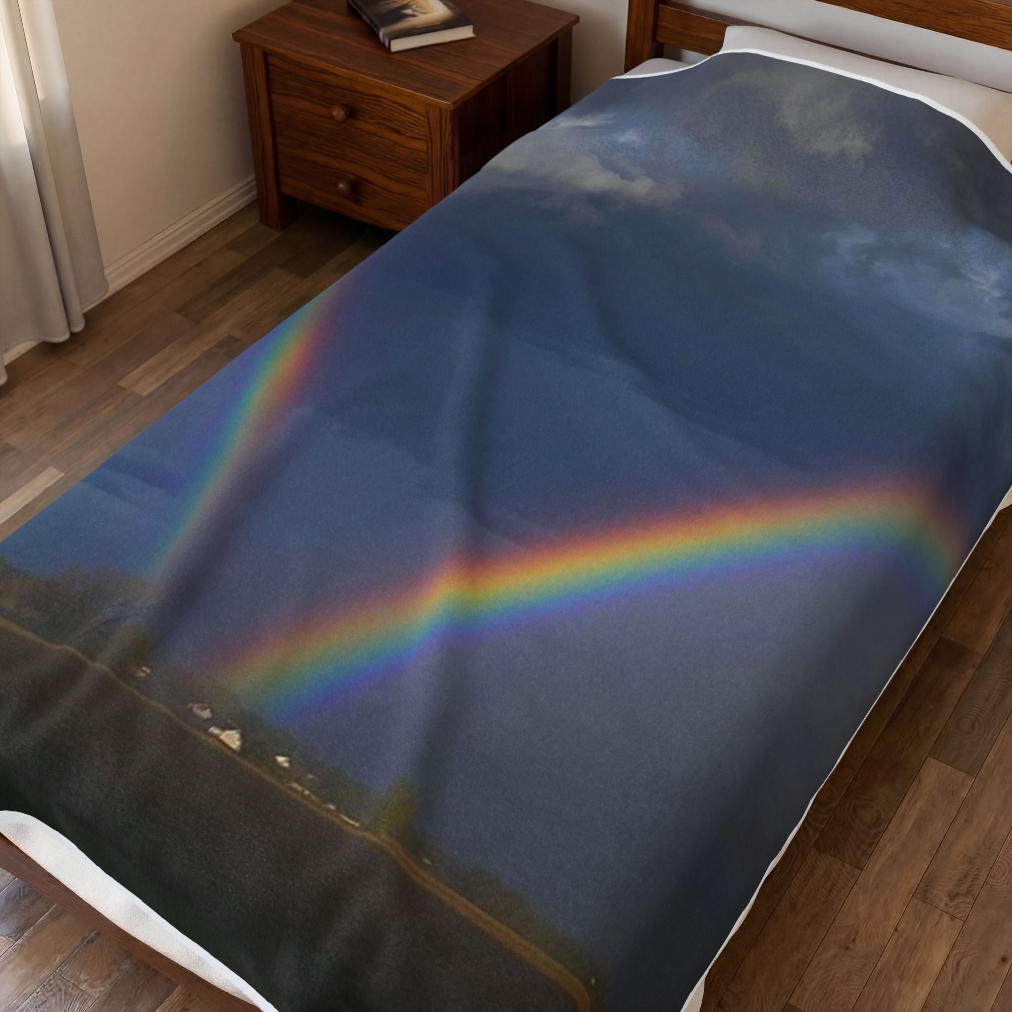 Rainbow Double Arc Velveteen Plush Blanket — Soft Cozy Throw with Double Rainbow Photo Print