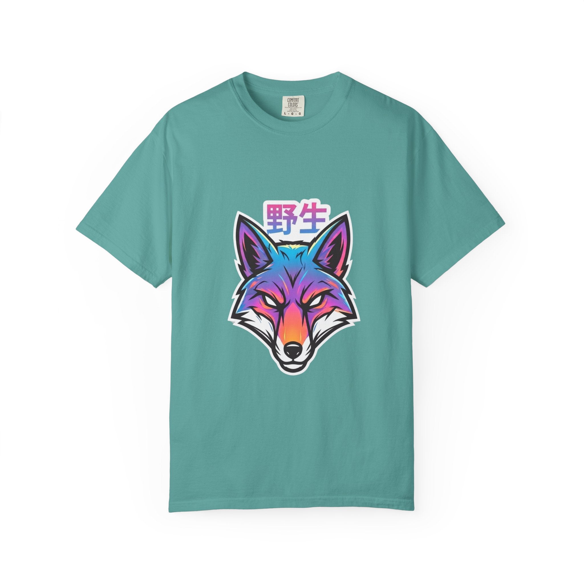 Neon Fox Graphic T-Shirt — Wild (野生) Japanese Kanji Tee