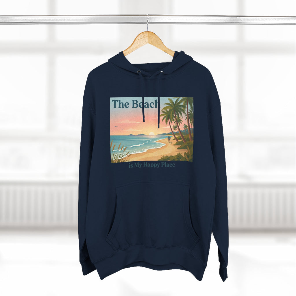 Beach Sunset Hoodie – "The Beach is My Happy Place" Coastal Palm Pullover