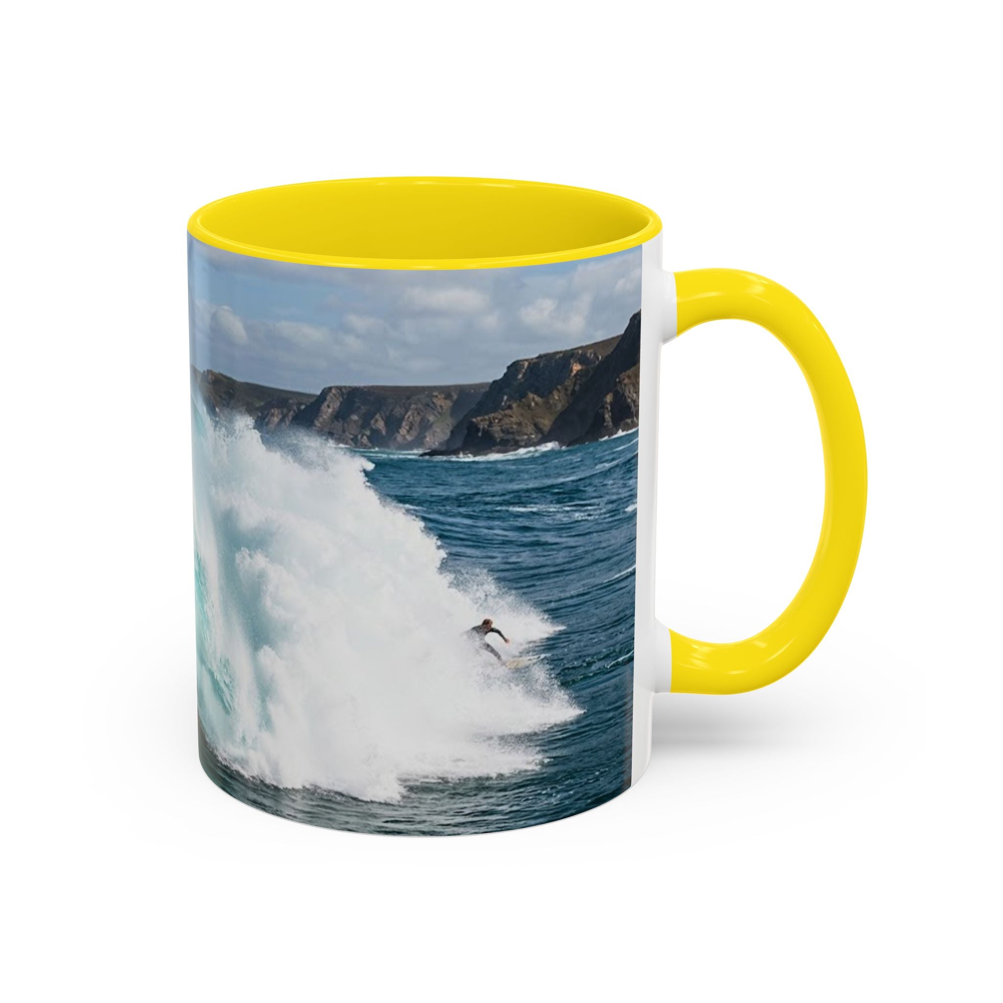 Surfing Wave Accent Coffee Mug — Ocean Beach Surfboard Photo 11/15oz