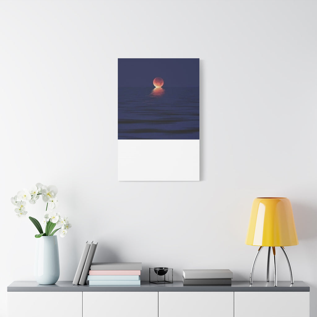 Lunar Reflection Canvas Art — Moonrise Over Calm Sea Stretched Matte Wall Art