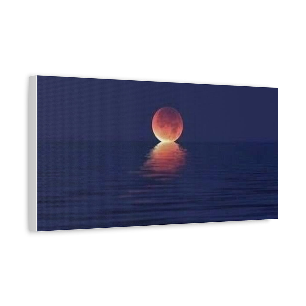 Lunar Reflection Canvas Art — Moonrise Over Calm Sea Stretched Matte Wall Art