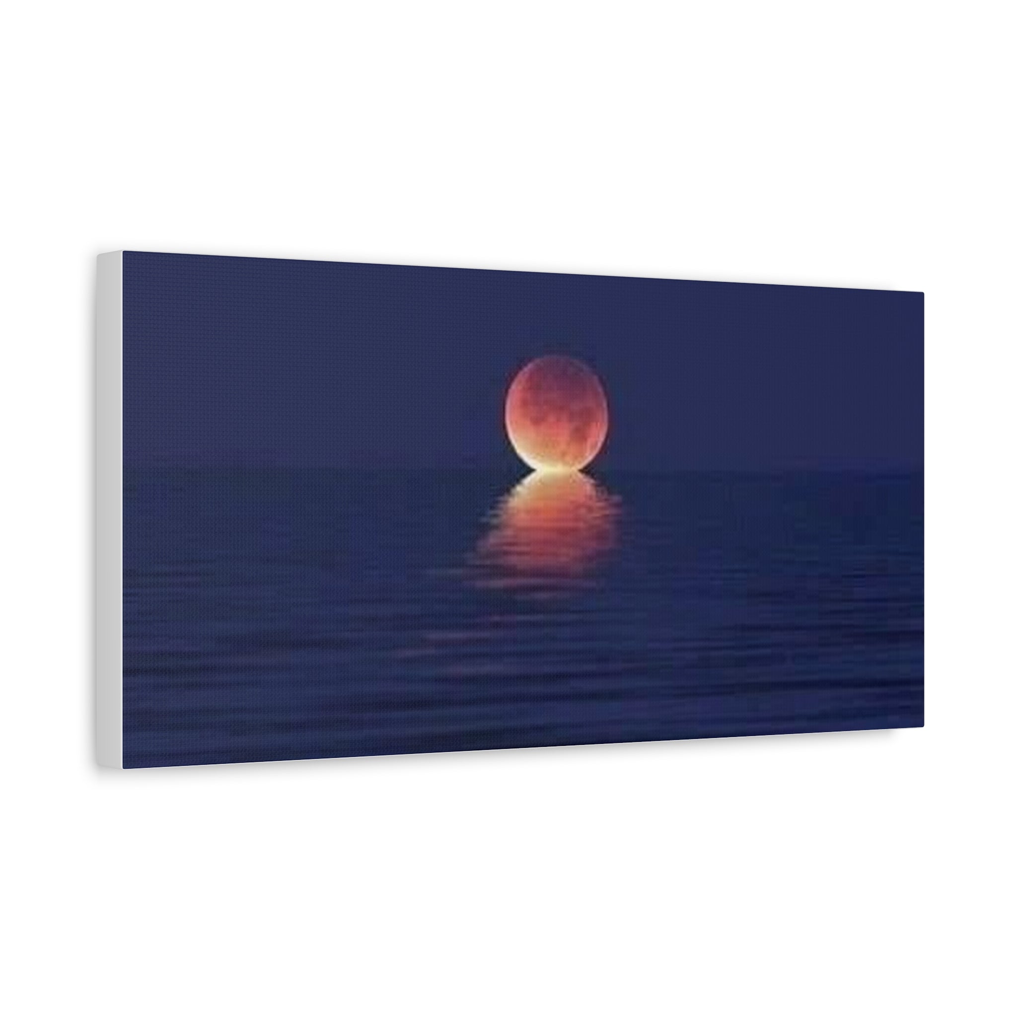 Lunar Reflection Canvas Art — Moonrise Over Calm Sea Stretched Matte Wall Art