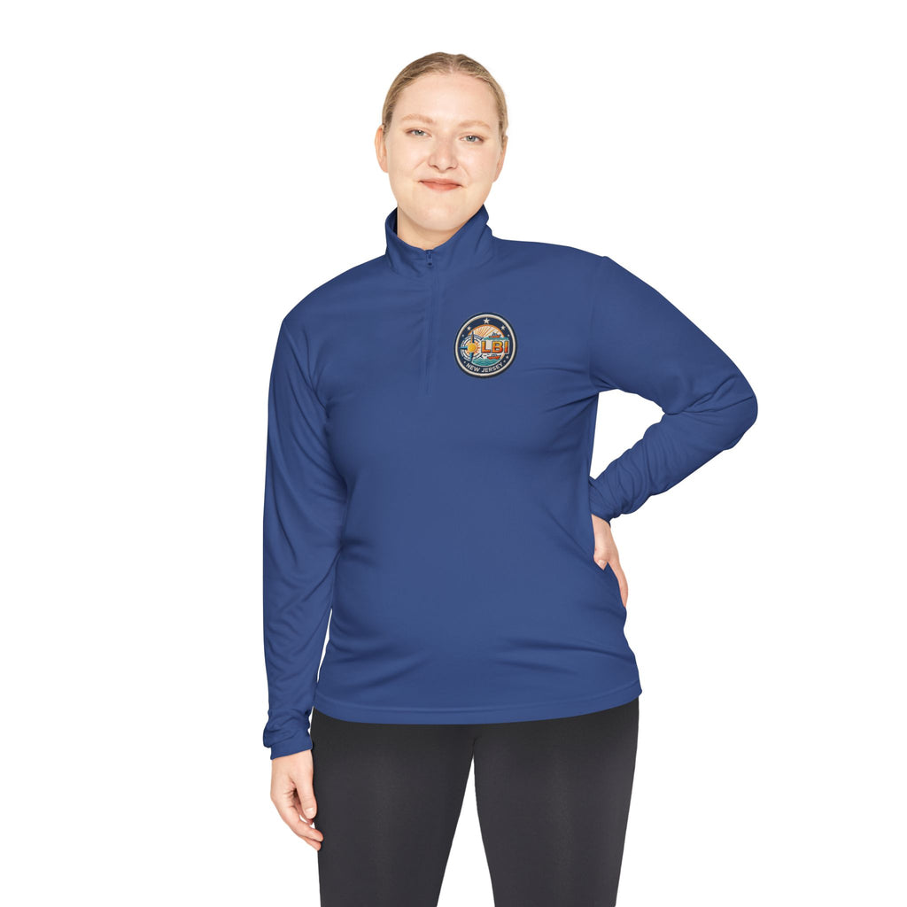LBI Logo Cozy Crew Quarter-Zip Pullover — Retro Sunset