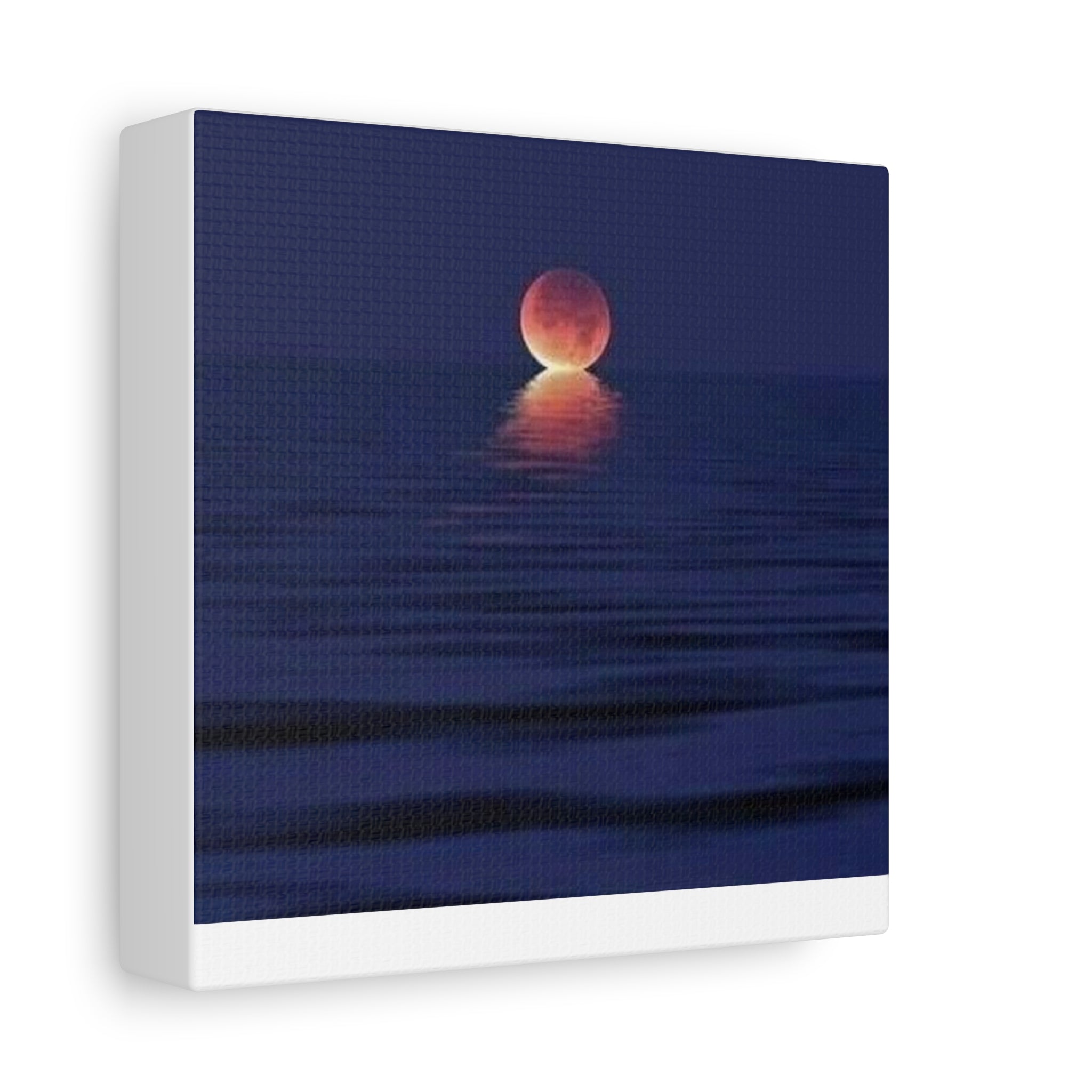 Lunar Reflection Canvas Art — Moonrise Over Calm Sea Stretched Matte Wall Art