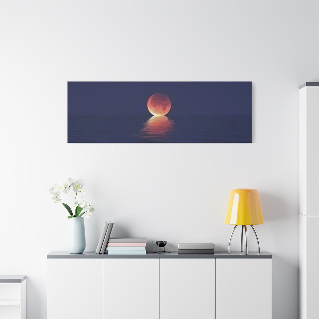 Lunar Reflection Canvas Art — Moonrise Over Calm Sea Stretched Matte Wall Art