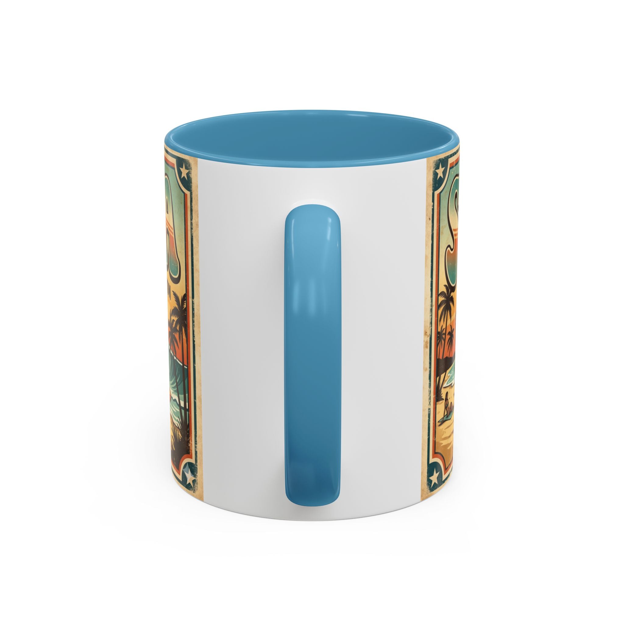 Surfing USA Coffee Mug — Retro Beach Vintage Surfboard Sunset Design