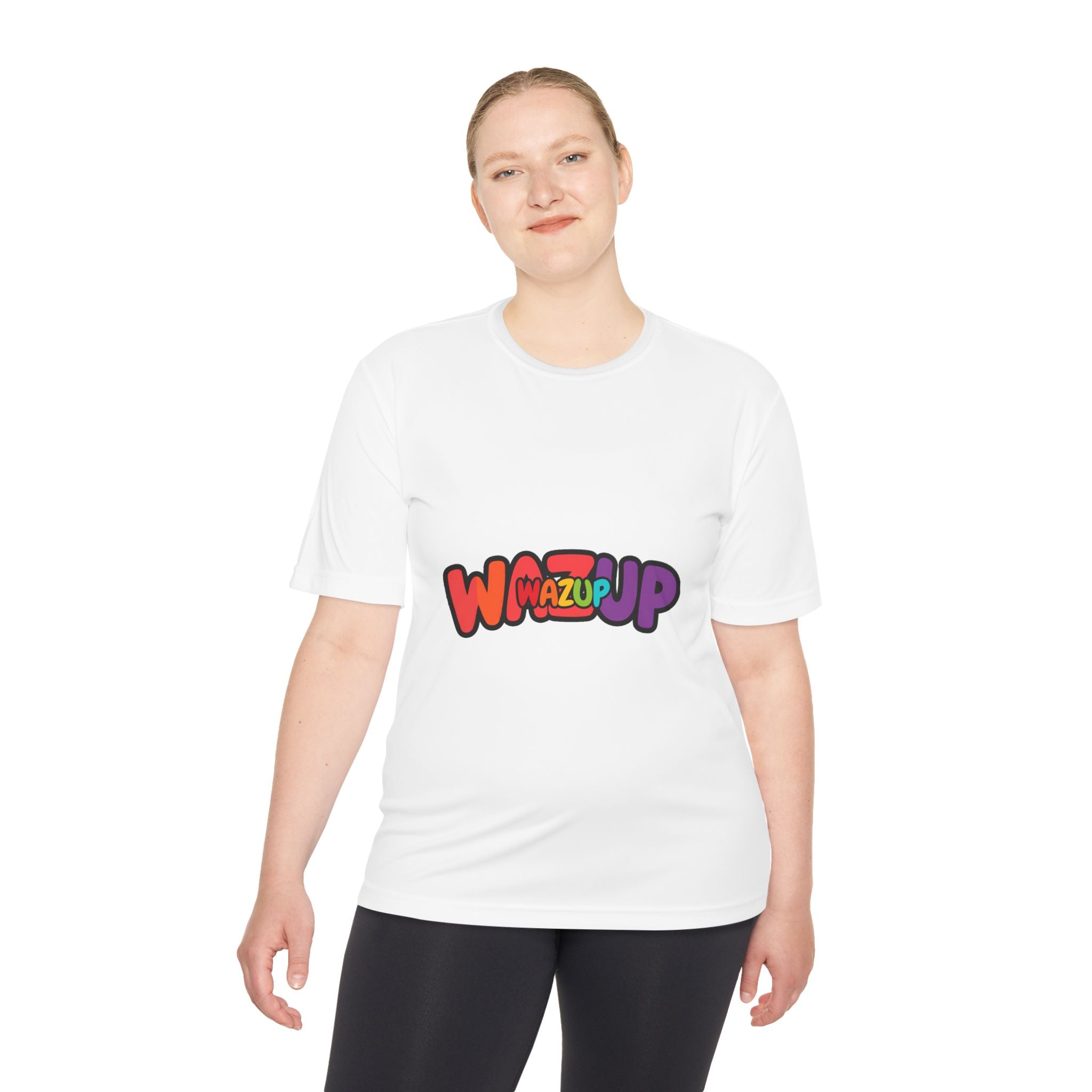 Wazup Colorblock Graphic Tee — Retro Pop 'Wazup' Moisture-Wicking Shirt