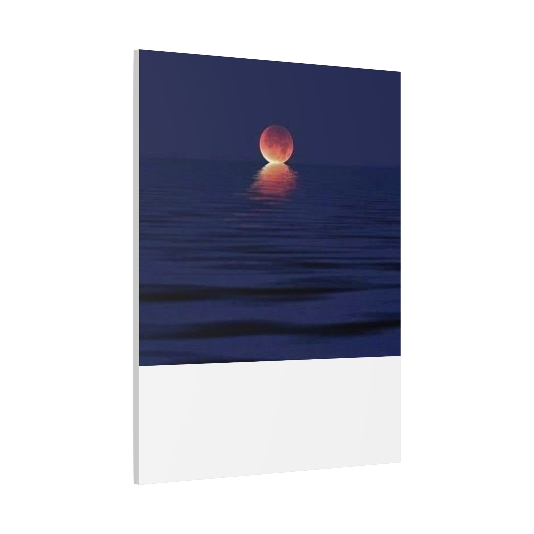 Lunar Reflection Canvas Art — Moonrise Over Calm Sea Stretched Matte Wall Art