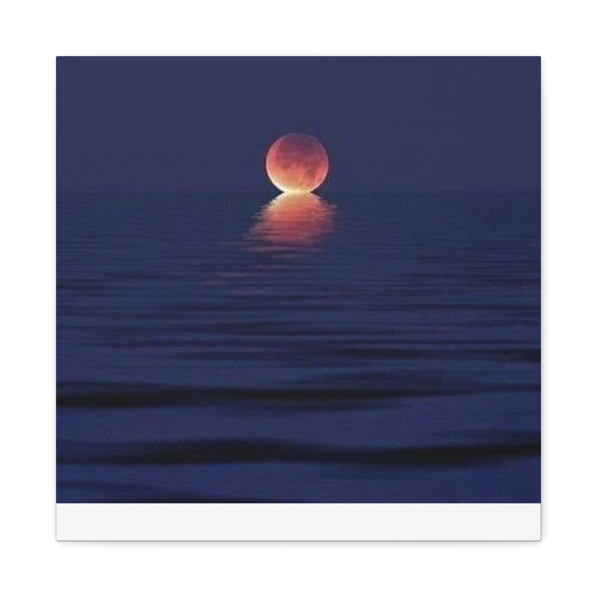 Lunar Reflection Canvas Art — Moonrise Over Calm Sea Stretched Matte Wall Art