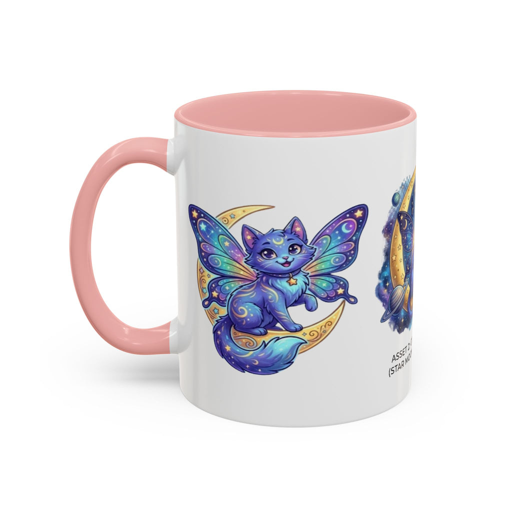 Cosmic Kitty Accent Coffee Mug — Magical Moon & Planets Cat Design (11/15oz)