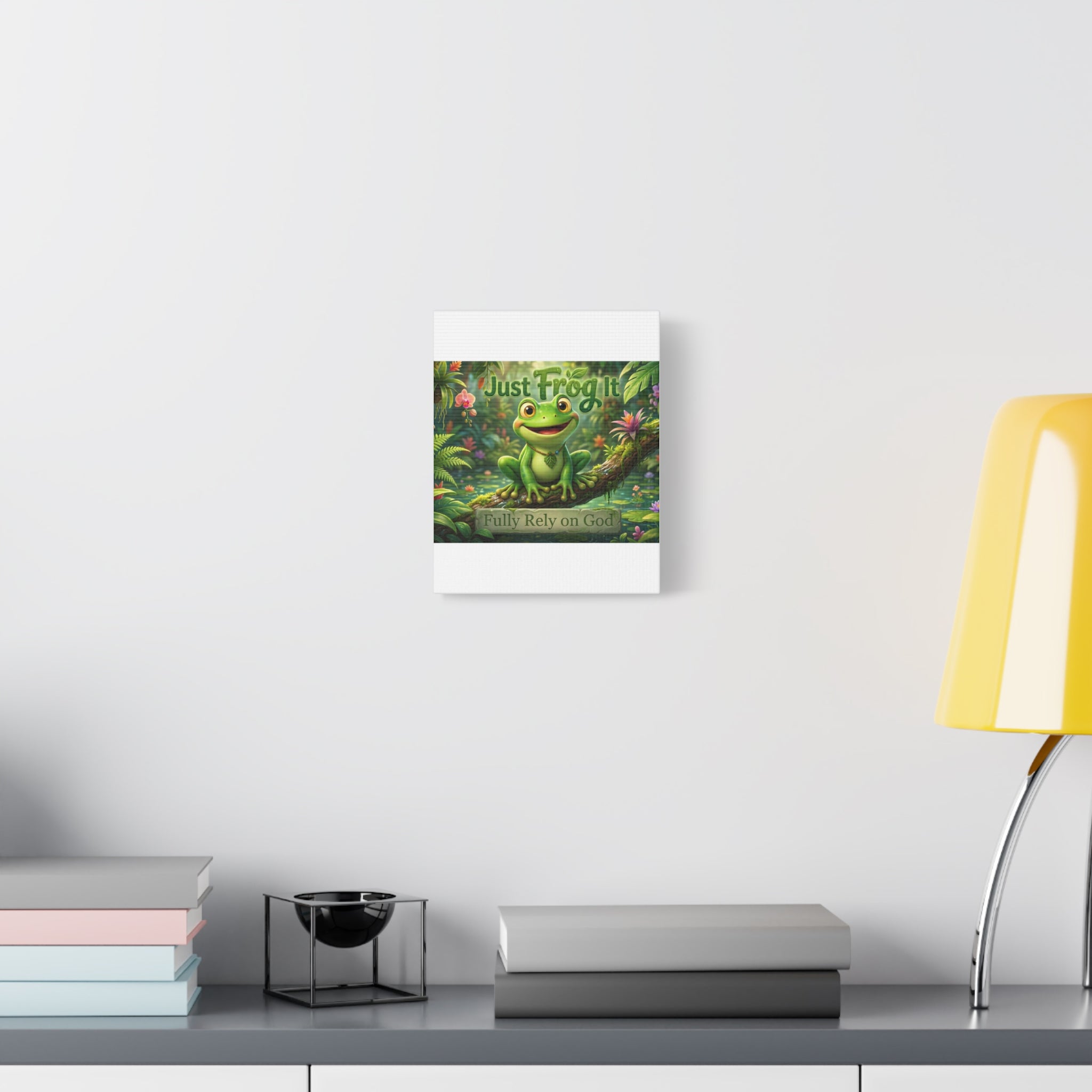 Just Frog It Canvas Wall Art — "Fully Rely on God" Inspirational Frog Print