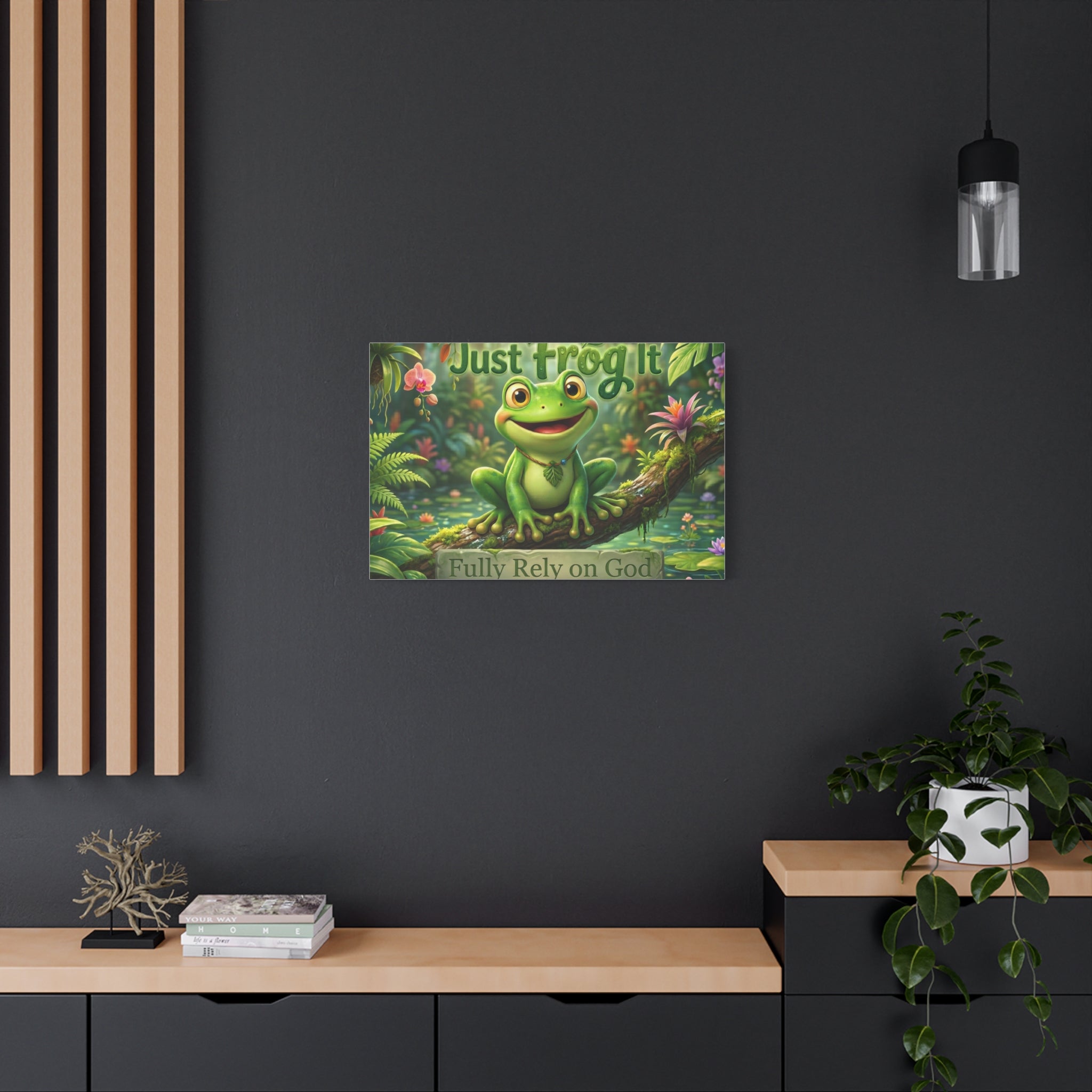 Just Frog It Canvas Wall Art — "Fully Rely on God" Inspirational Frog Print