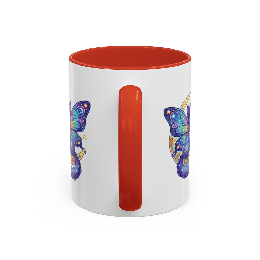 Cosmic Kitty Accent Coffee Mug — Magical Moon & Planets Cat Design (11/15oz)