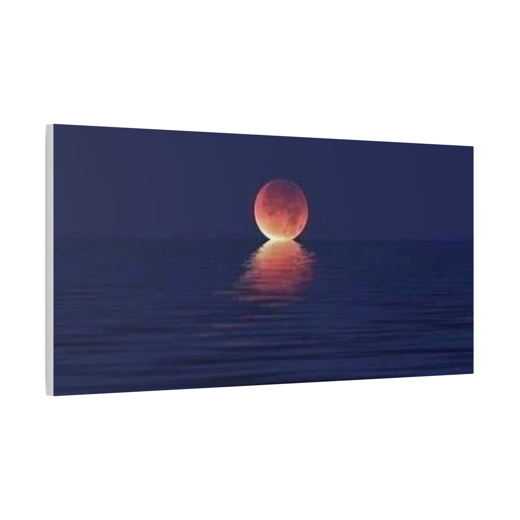 Lunar Reflection Canvas Art — Moonrise Over Calm Sea Stretched Matte Wall Art