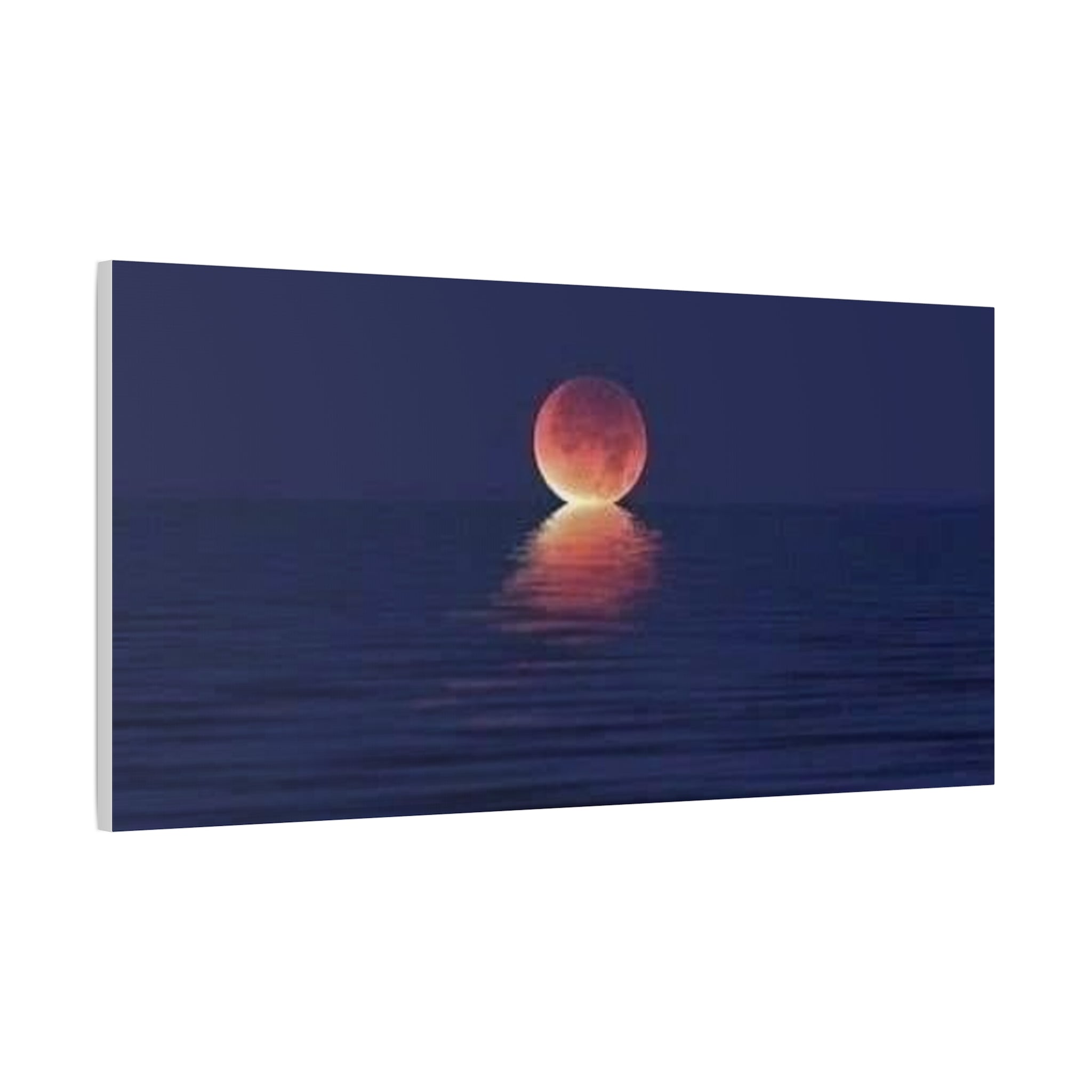Lunar Reflection Canvas Art — Moonrise Over Calm Sea Stretched Matte Wall Art