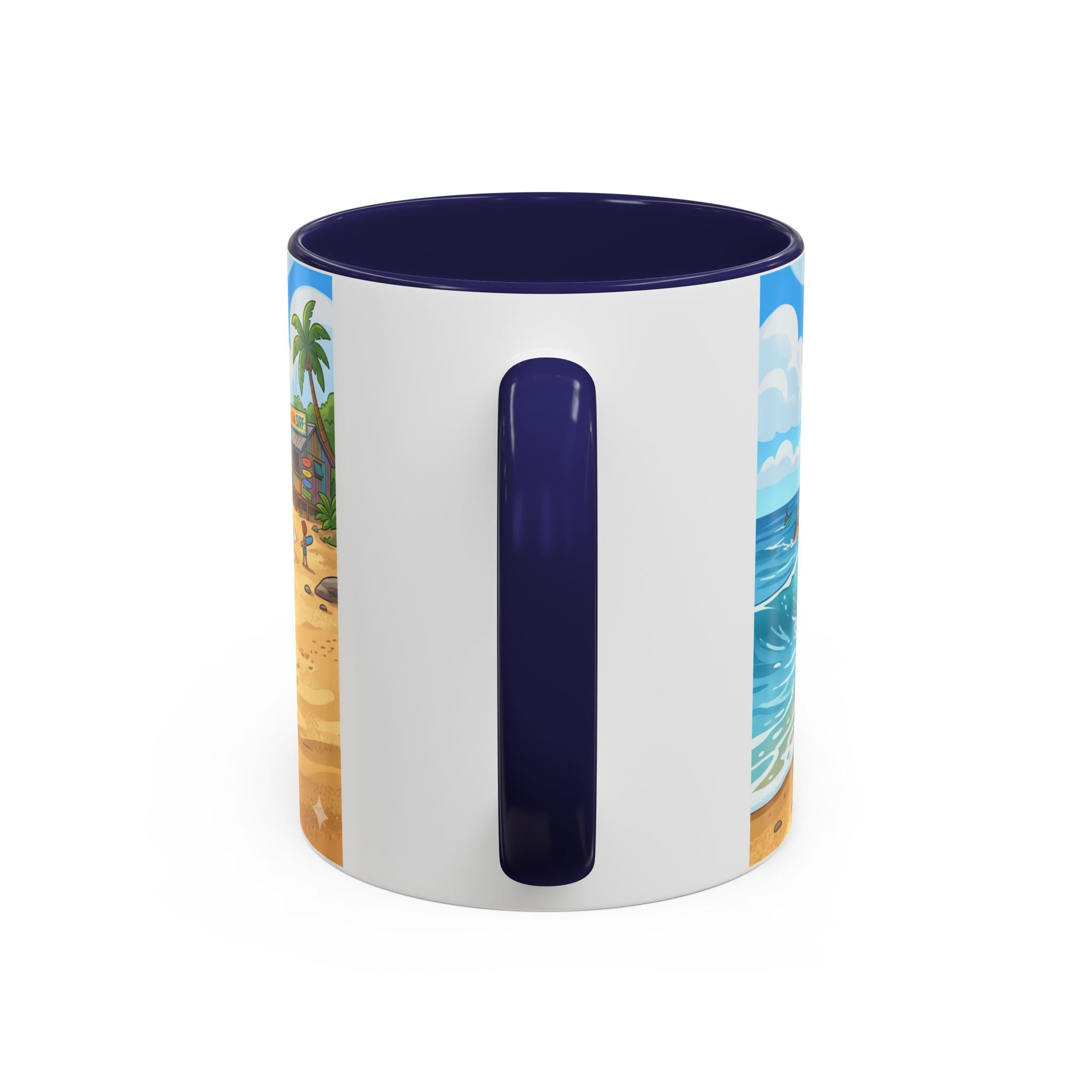 Surf Beach Coffee Mug — Cute Surfer Cartoon Design, 11/15oz Accent Mug