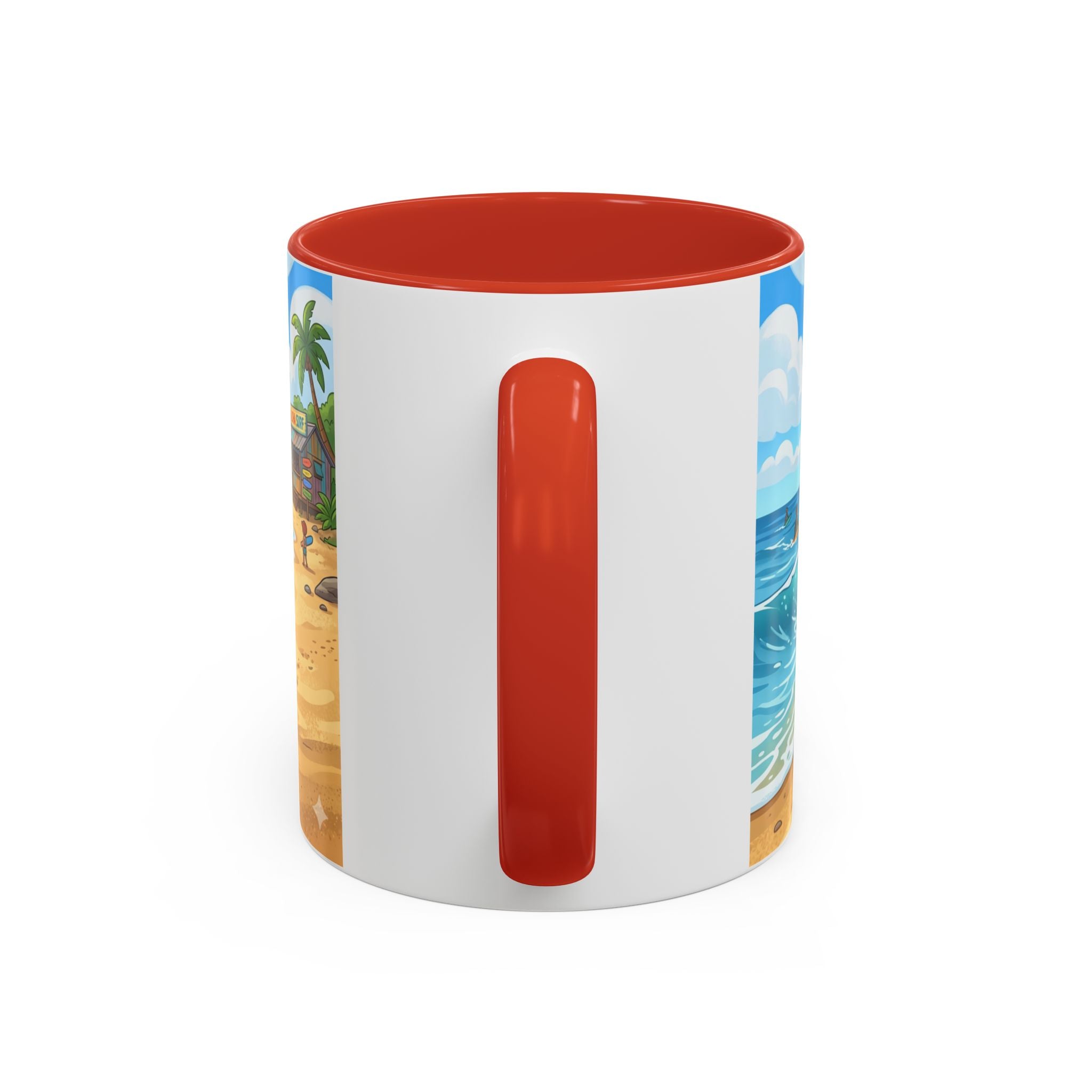Surf Beach Coffee Mug — Cute Surfer Cartoon Design, 11/15oz Accent Mug