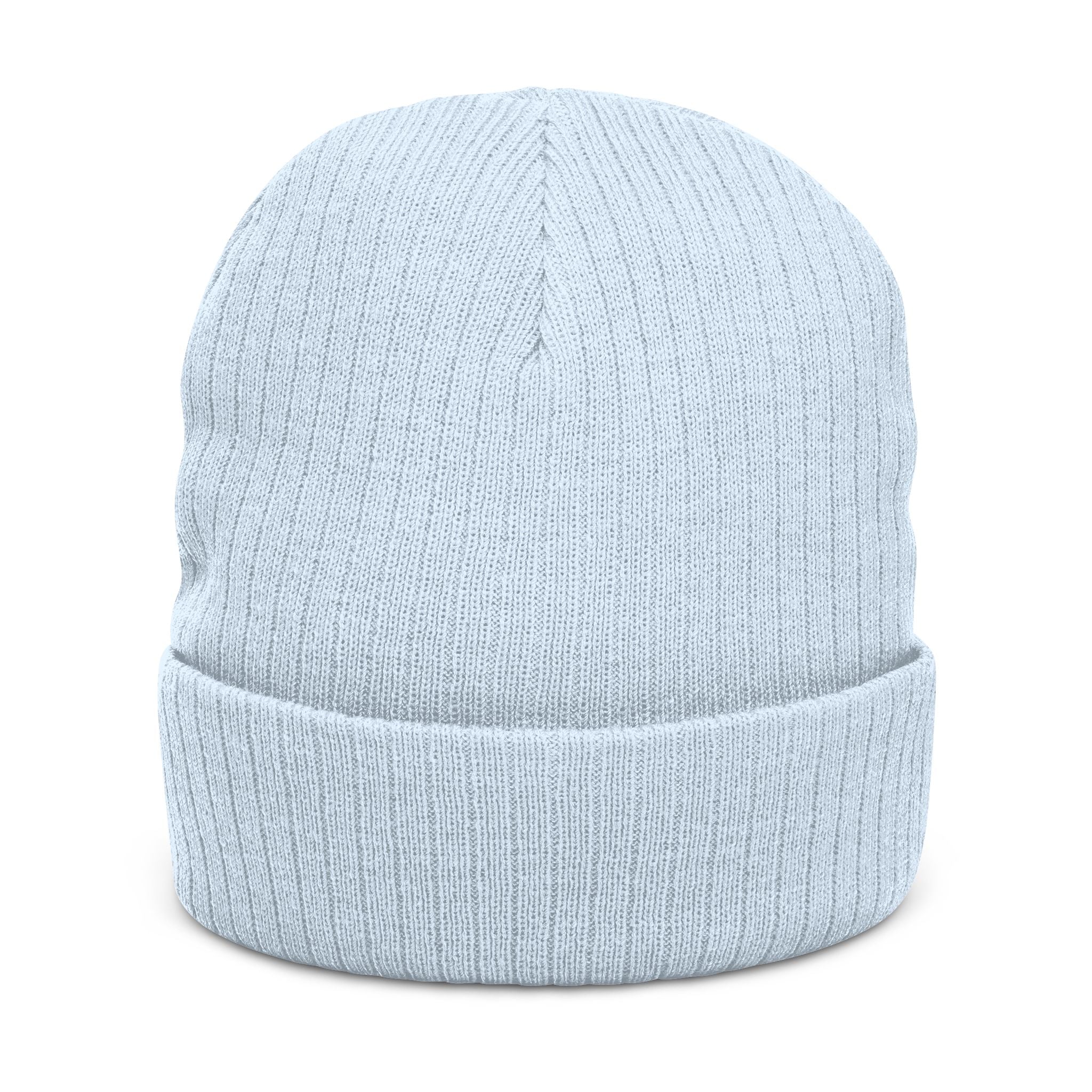 Embroidered Blue Lion Ribbed Beanie — Warm Knit Hat for Men & Women
