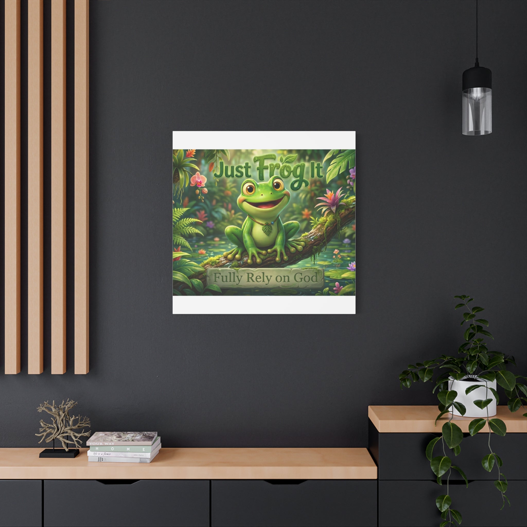 Just Frog It Canvas Wall Art — "Fully Rely on God" Inspirational Frog Print
