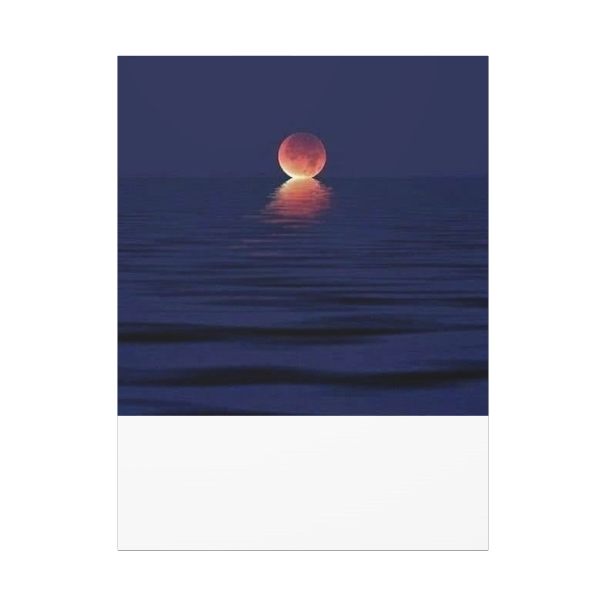 Lunar Reflection Canvas Art — Moonrise Over Calm Sea Stretched Matte Wall Art