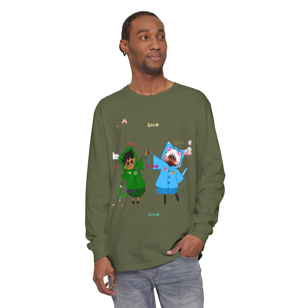 Cute Rainbow Cats Holding Hands Long Sleeve Tee – "Love" Graphic