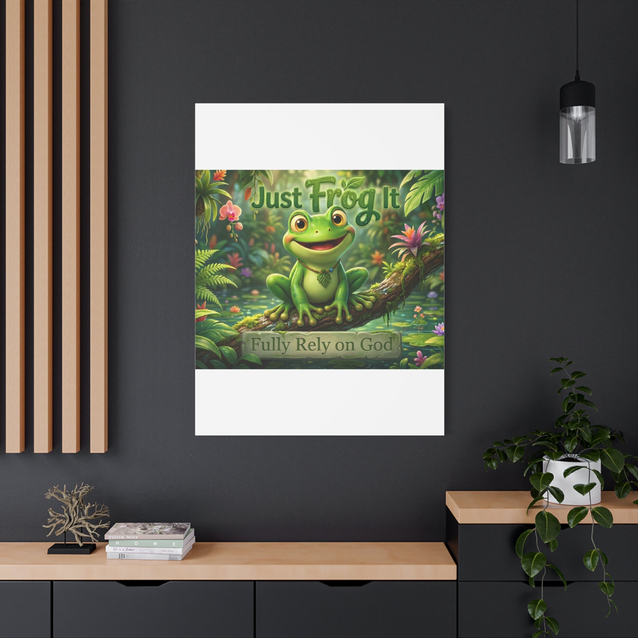 Just Frog It Canvas Wall Art — "Fully Rely on God" Inspirational Frog Print