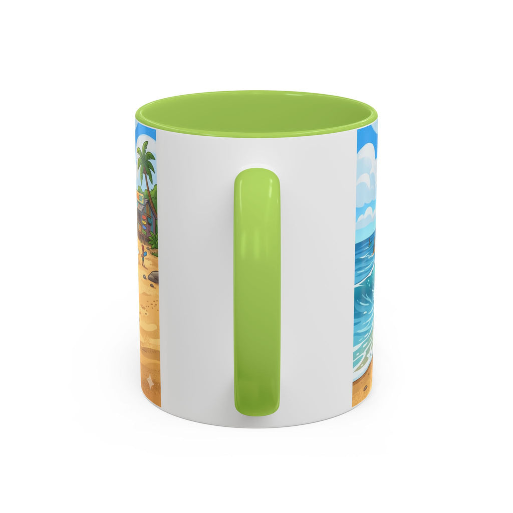 Surf Beach Coffee Mug — Cute Surfer Cartoon Design, 11/15oz Accent Mug