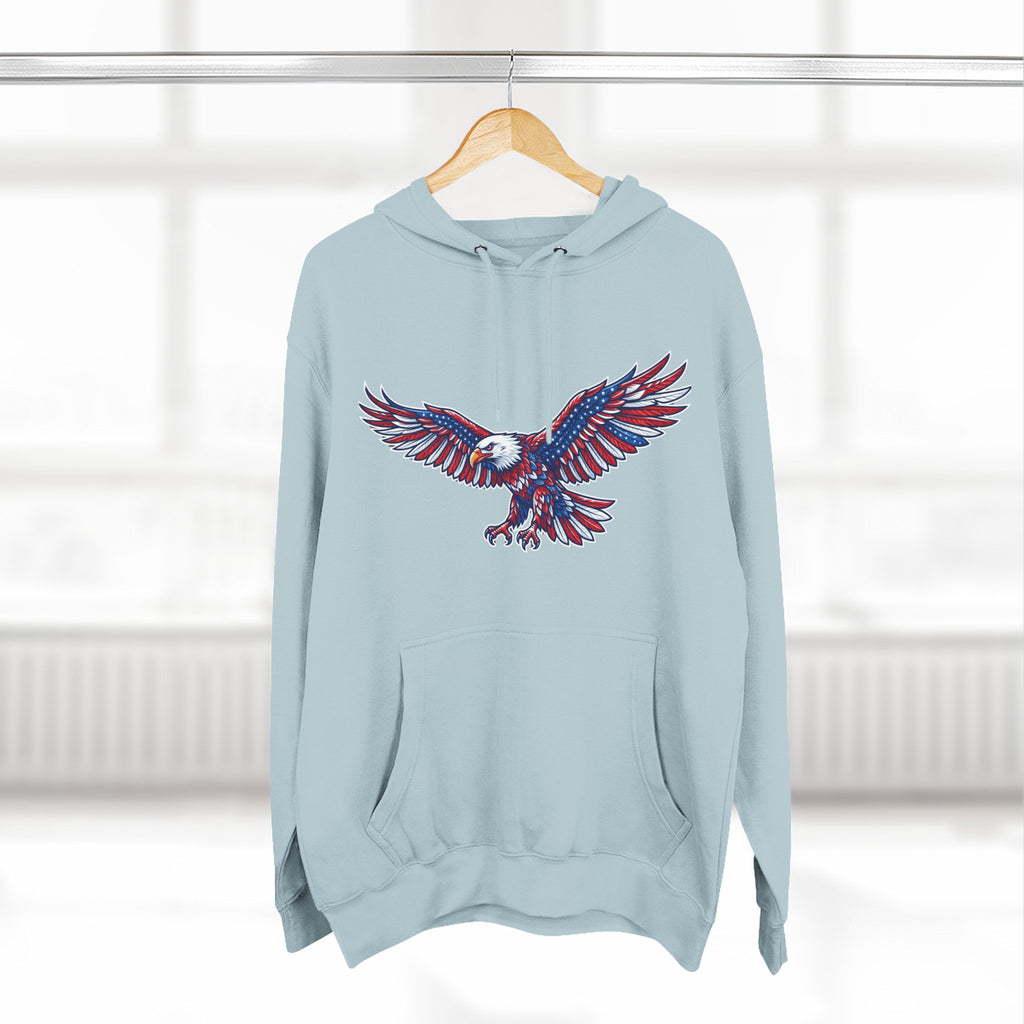 Eagle Flight Hoodie — Patriotic Red & Blue Soaring Eagle Graphic