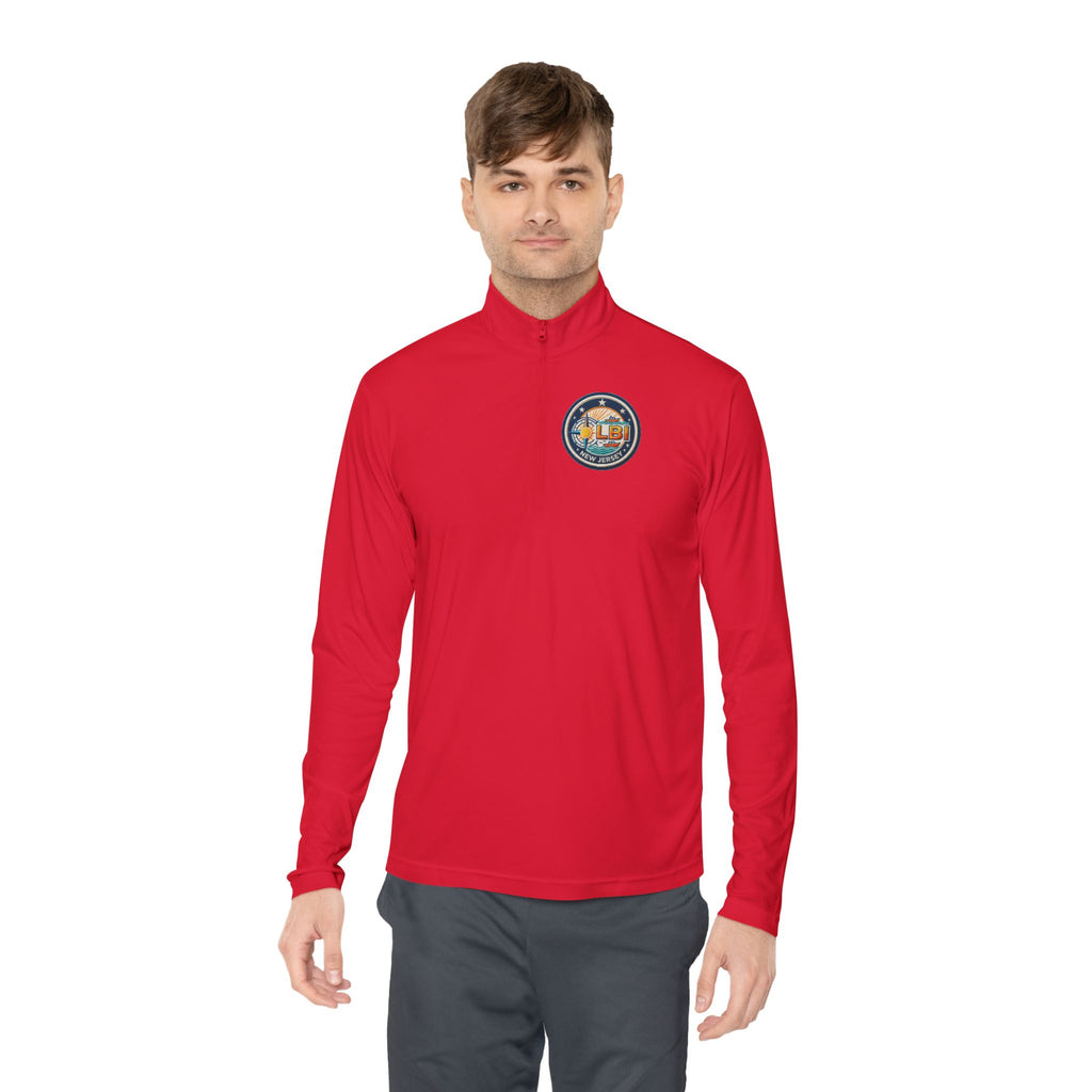 LBI Logo Cozy Crew Quarter-Zip Pullover — Retro Sunset