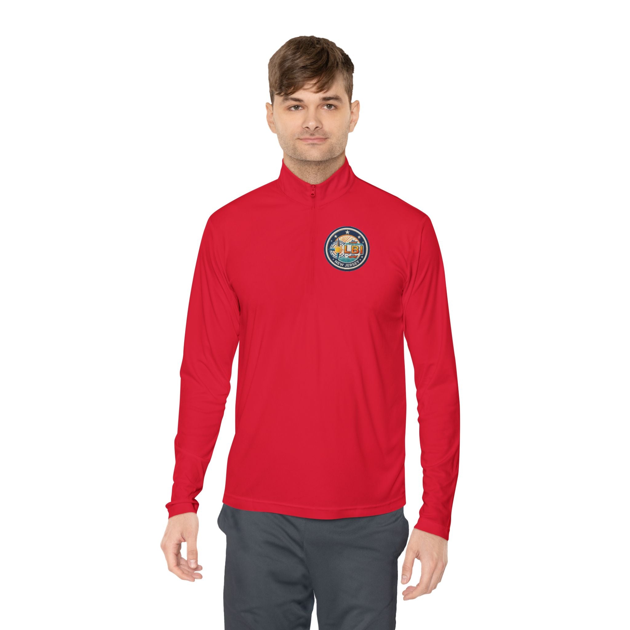 LBI Logo Cozy Crew Quarter-Zip Pullover — Retro Sunset