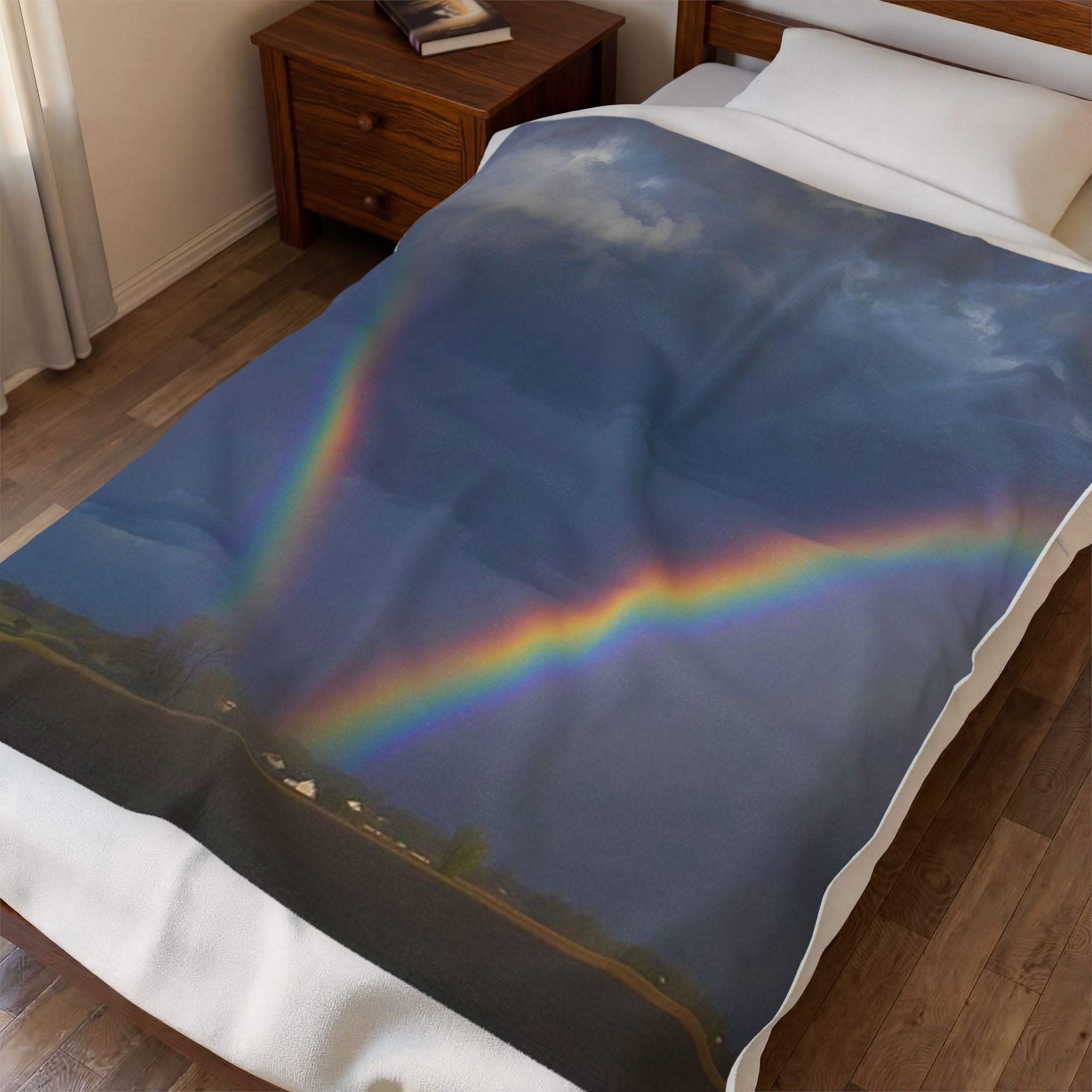 Rainbow Double Arc Velveteen Plush Blanket — Soft Cozy Throw with Double Rainbow Photo Print