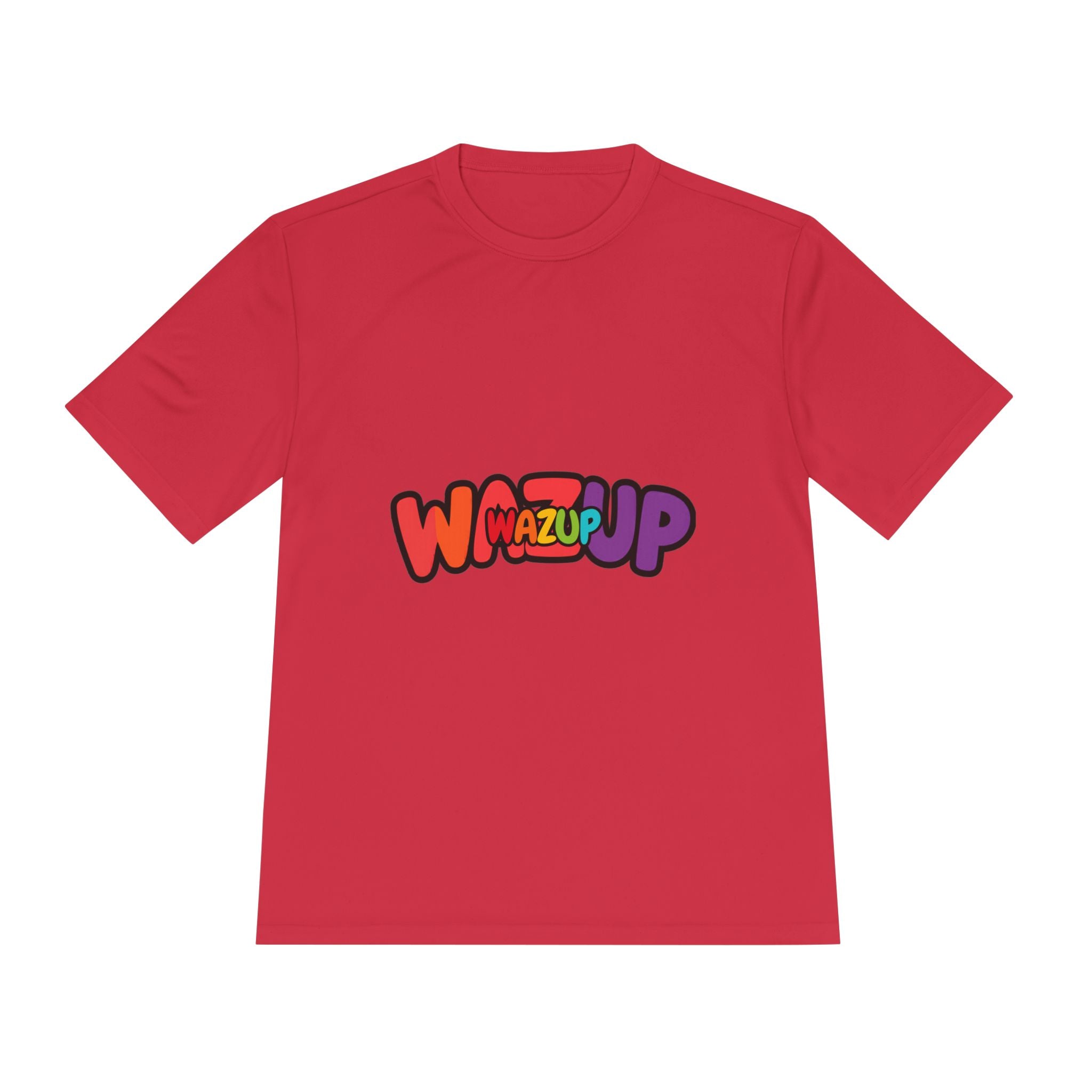 Wazup Colorblock Graphic Tee — Retro Pop 'Wazup' Moisture-Wicking Shirt