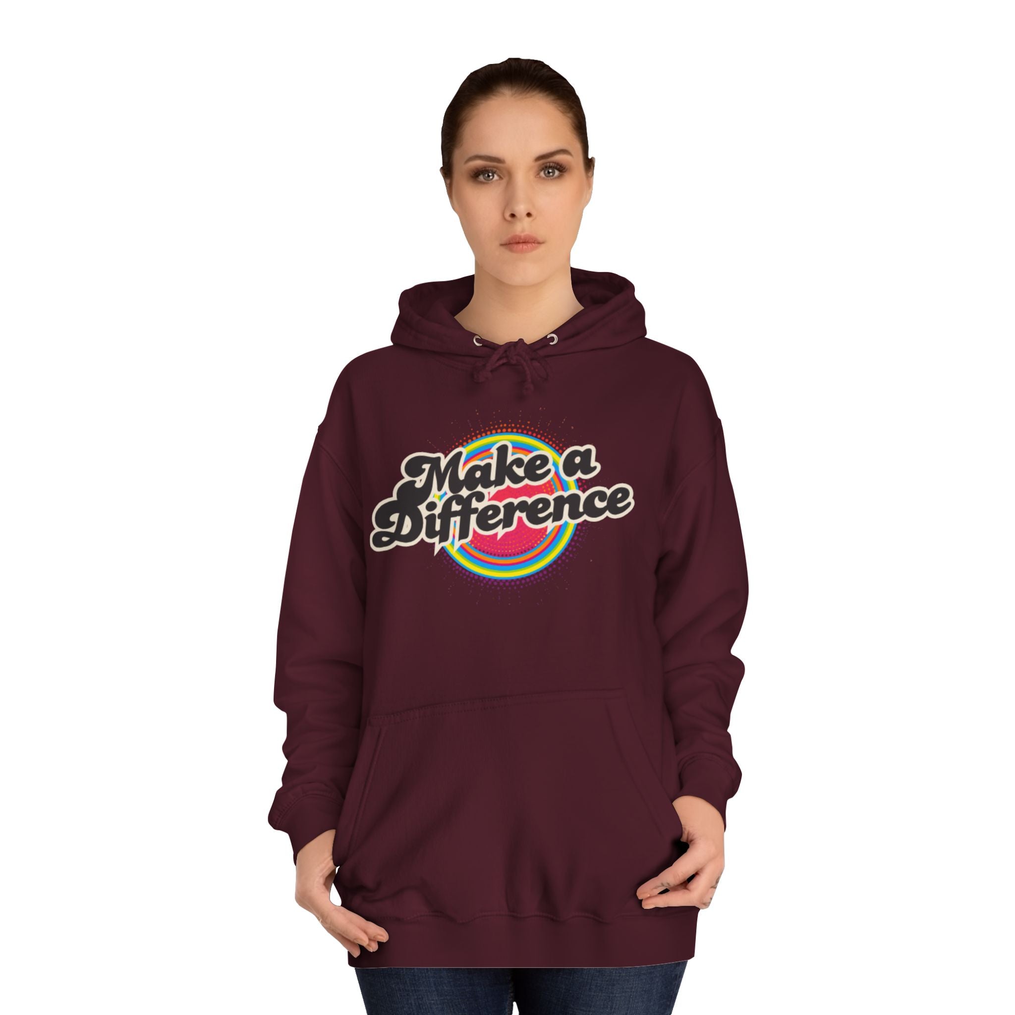 Make a Difference Hoodie — Retro Rainbow Inspirational College Sweatshirt