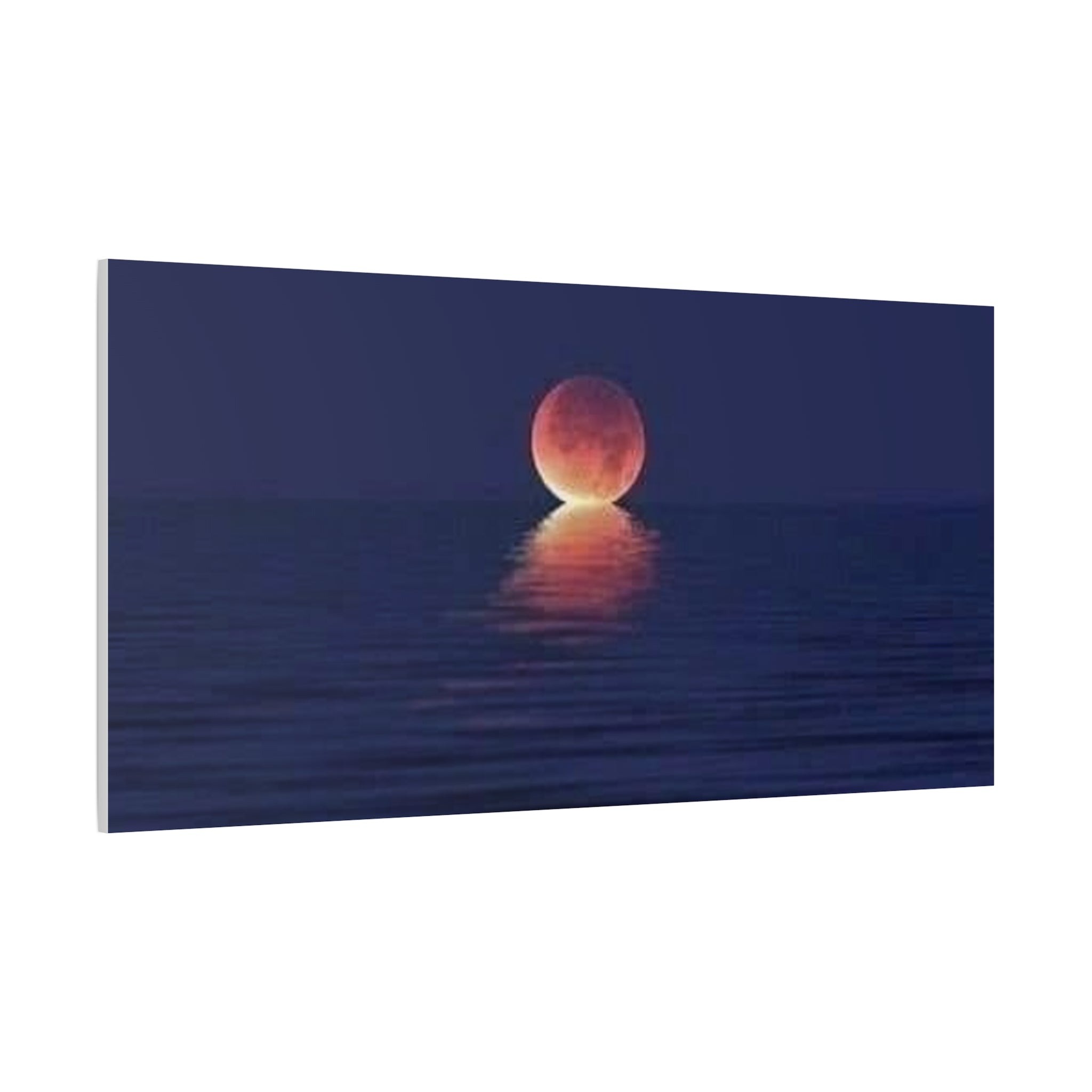 Lunar Reflection Canvas Art — Moonrise Over Calm Sea Stretched Matte Wall Art