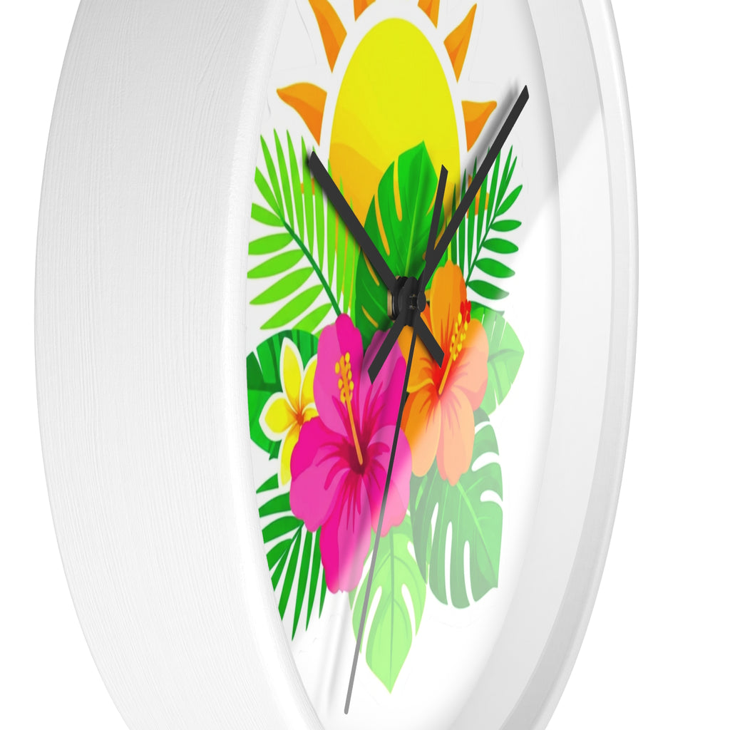 Tropical Hibiscus Wall Clock — Sunny Floral Decorative Clock