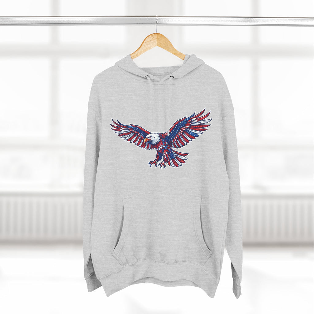 Eagle Flight Hoodie — Patriotic Red & Blue Soaring Eagle Graphic