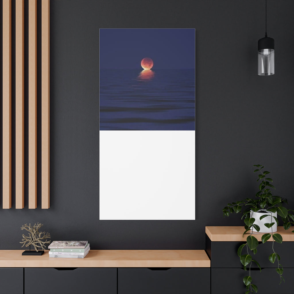 Lunar Reflection Canvas Art — Moonrise Over Calm Sea Stretched Matte Wall Art