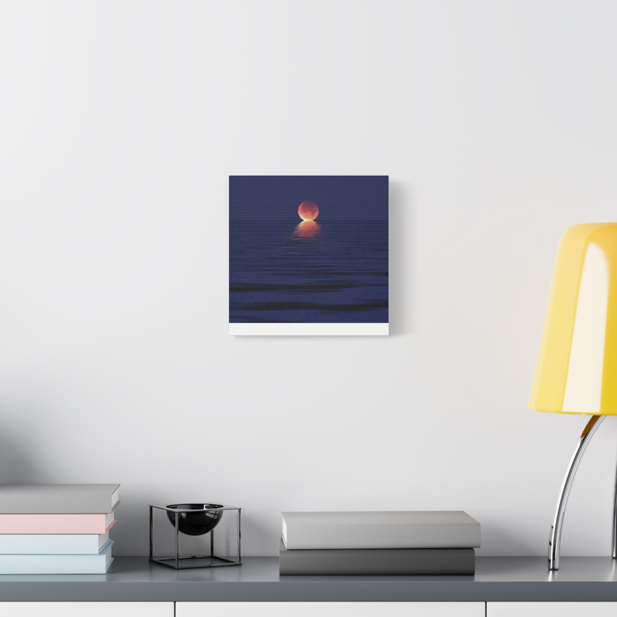 Lunar Reflection Canvas Art — Moonrise Over Calm Sea Stretched Matte Wall Art