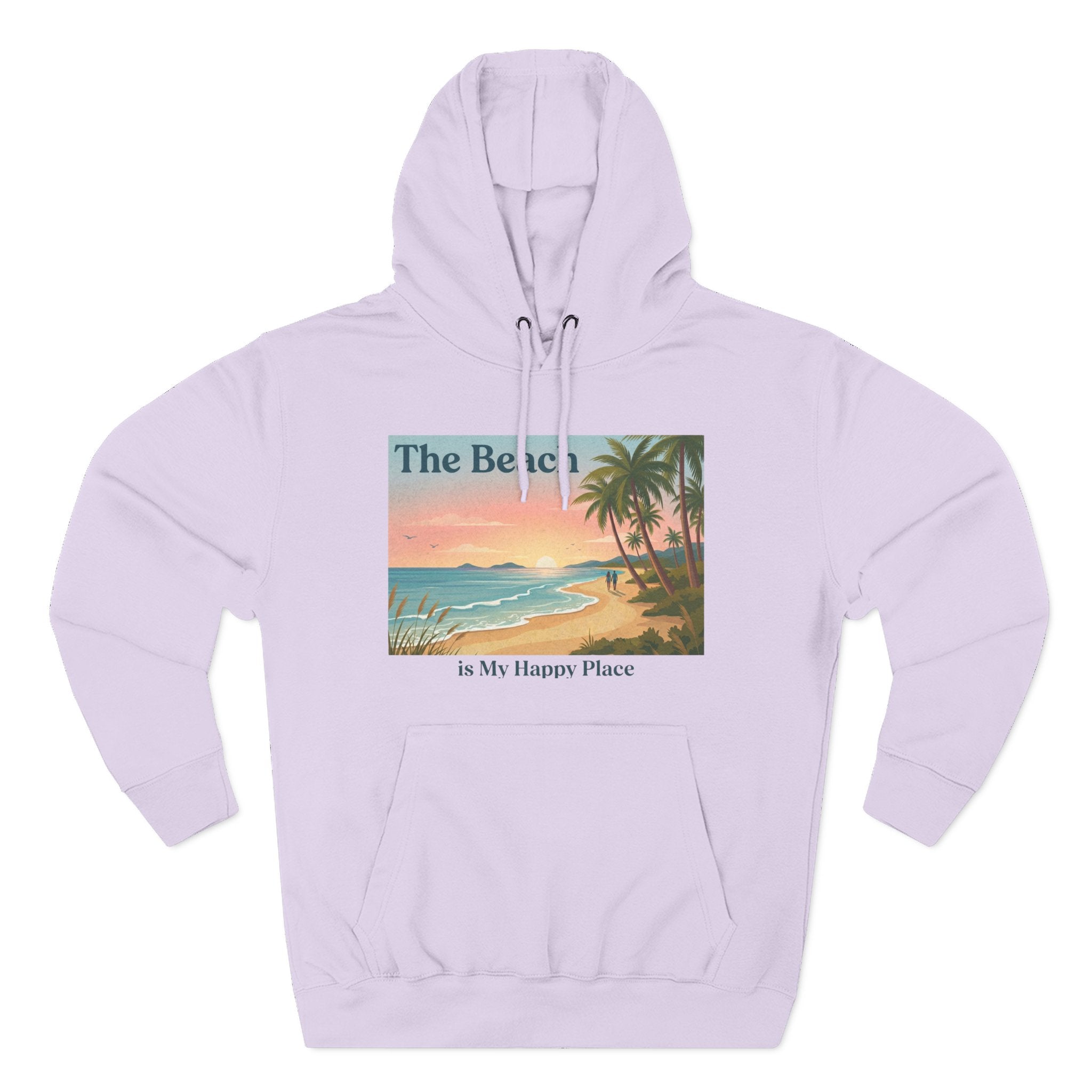 Beach Sunset Hoodie – "The Beach is My Happy Place" Coastal Palm Pullover