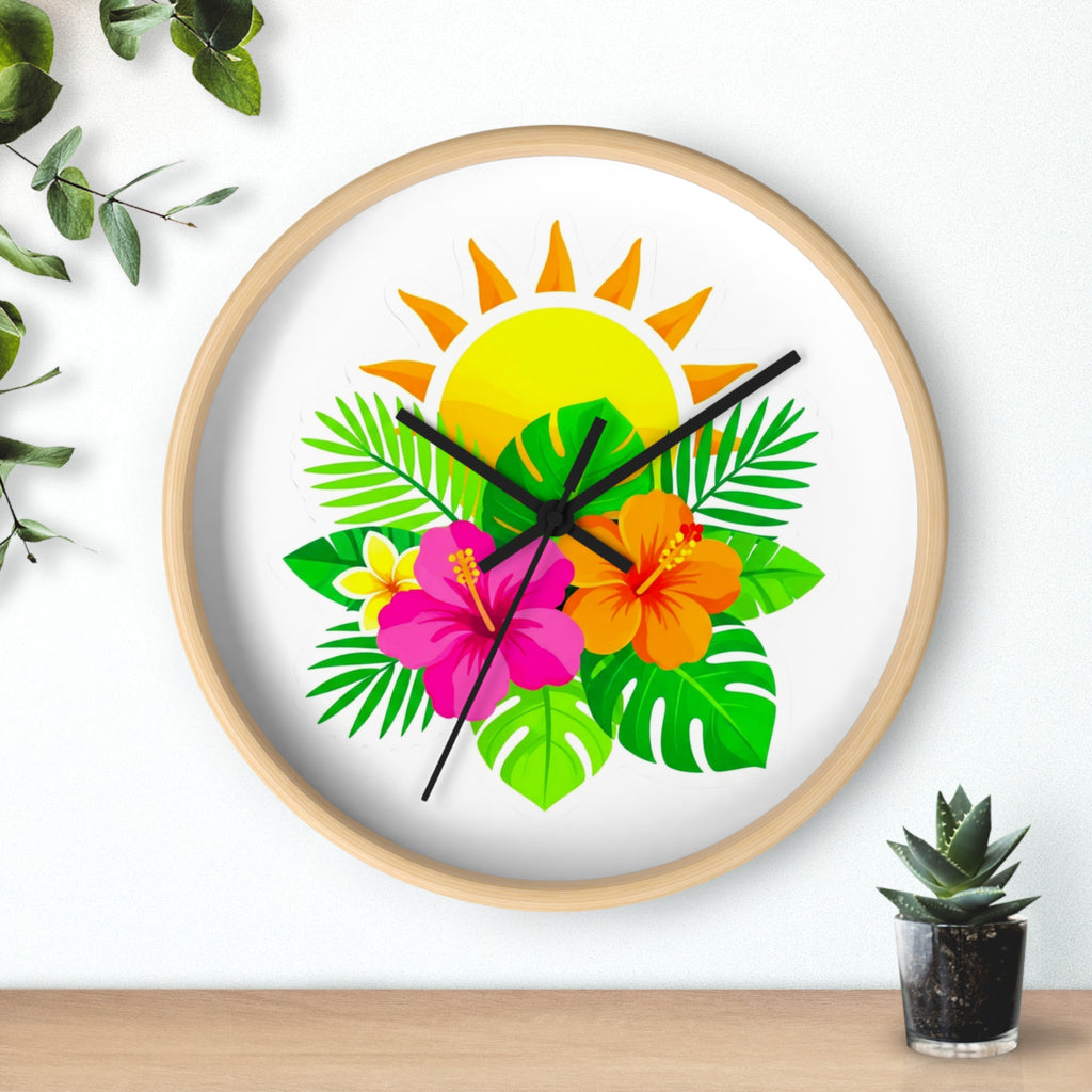 Tropical Hibiscus Wall Clock — Sunny Floral Decorative Clock