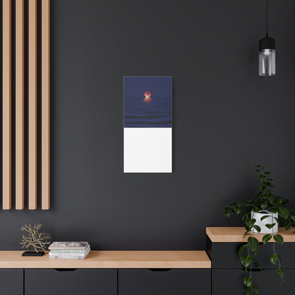 Lunar Reflection Canvas Art — Moonrise Over Calm Sea Stretched Matte Wall Art