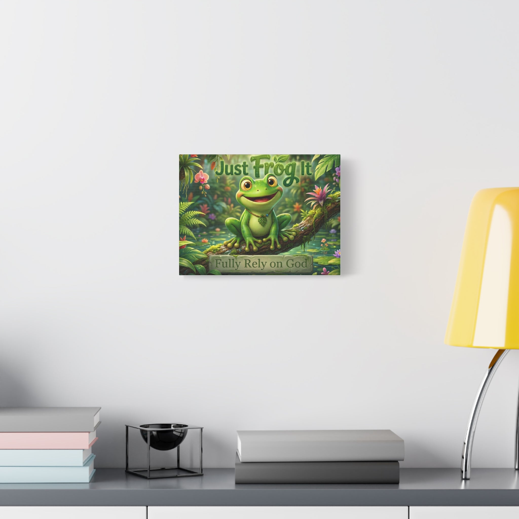 Just Frog It Canvas Wall Art — "Fully Rely on God" Inspirational Frog Print