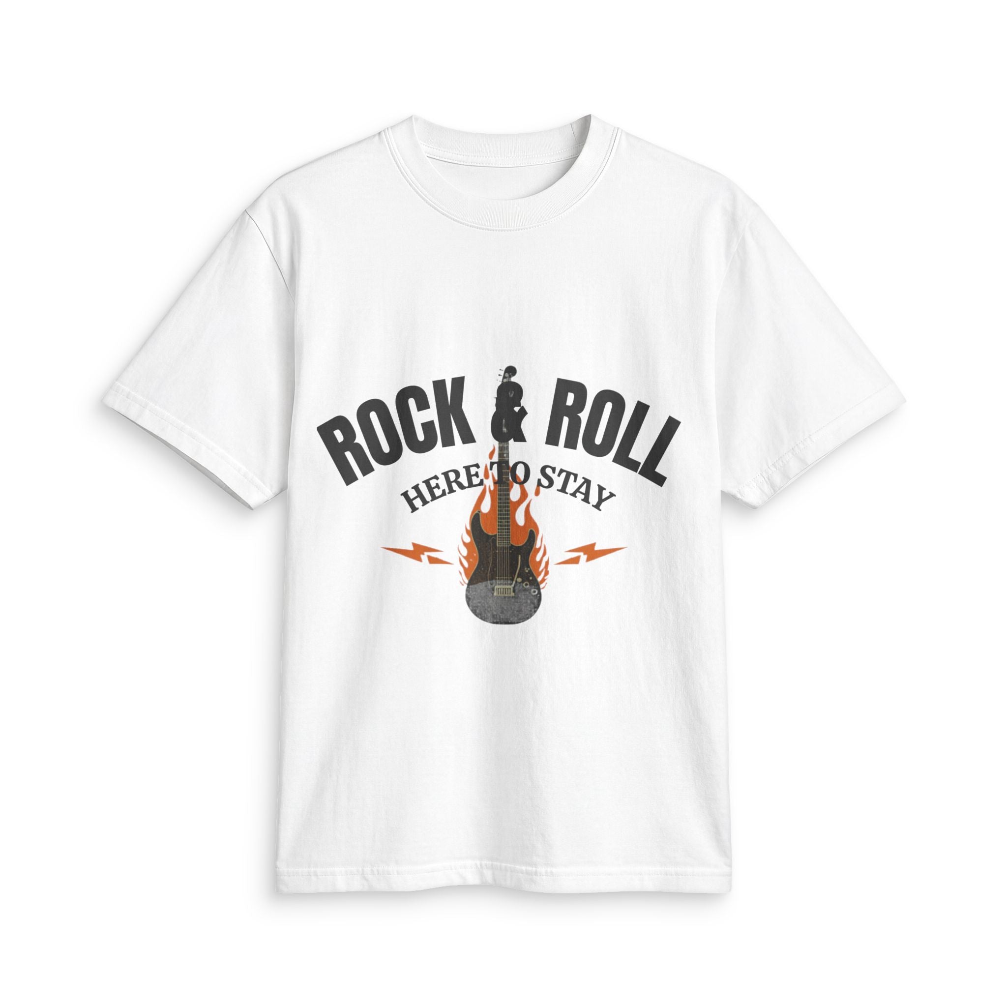 Rock & Roll Guitar Tee — "Rock & Roll Here to Stay" Graphic T-Shirt