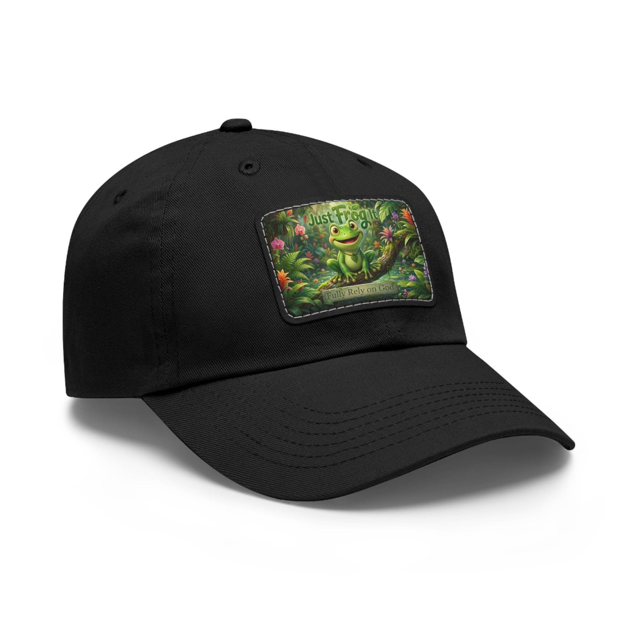 Frog Patch Dad Hat — 'Just Frog It' Leather Patch Baseball Cap