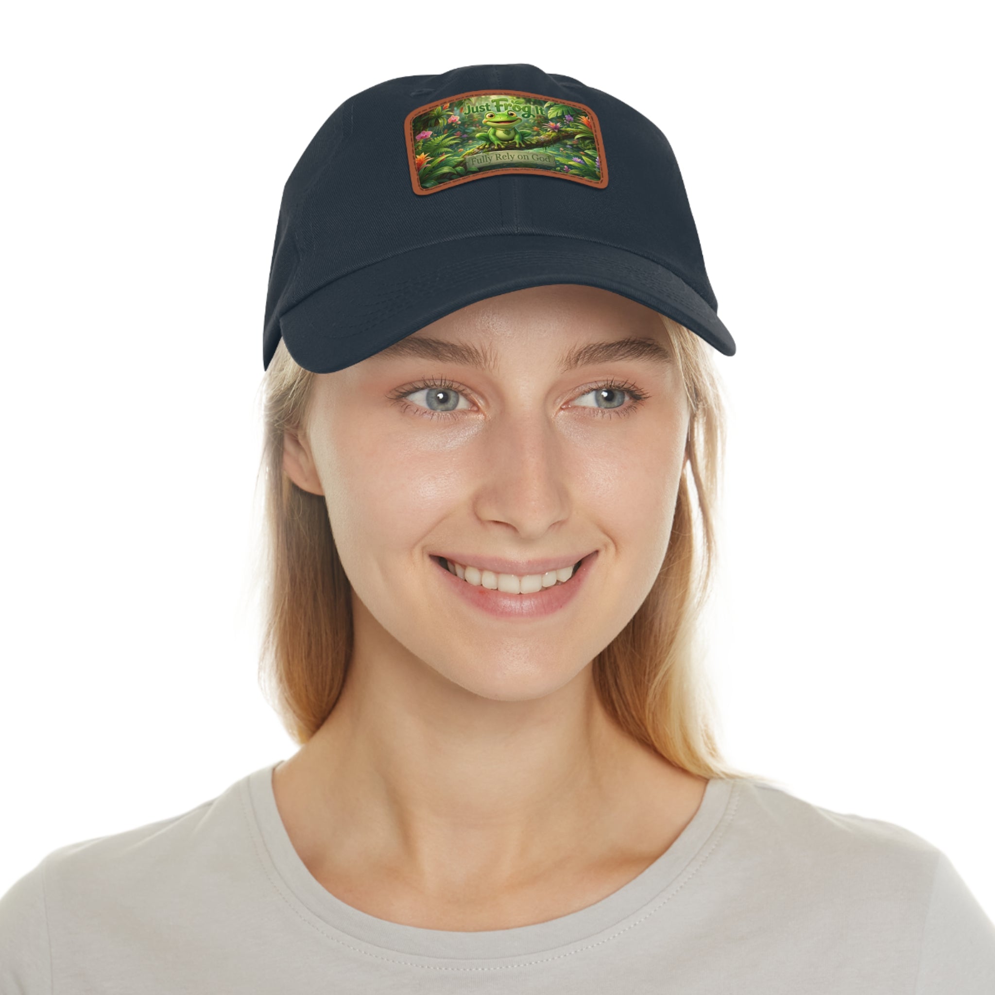Frog Patch Dad Hat — 'Just Frog It' Leather Patch Baseball Cap