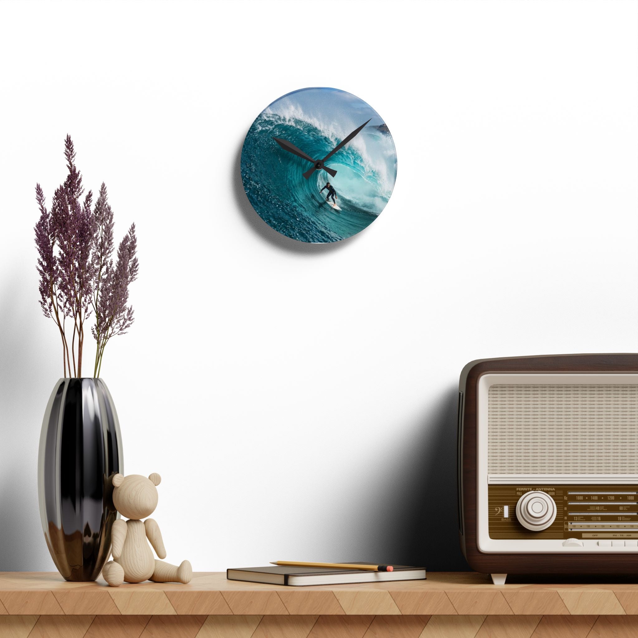 Surf Wave Acrylic Wall Clock — Coastal Surfing Home Decor