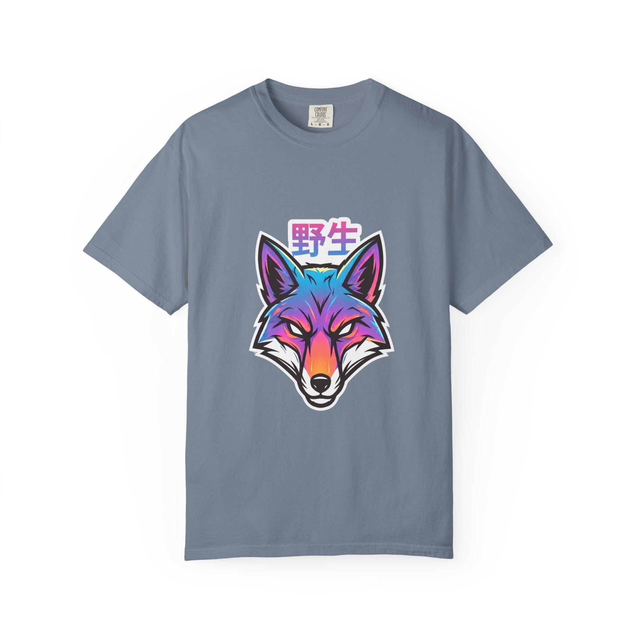Neon Fox Graphic T-Shirt — Wild (野生) Japanese Kanji Tee
