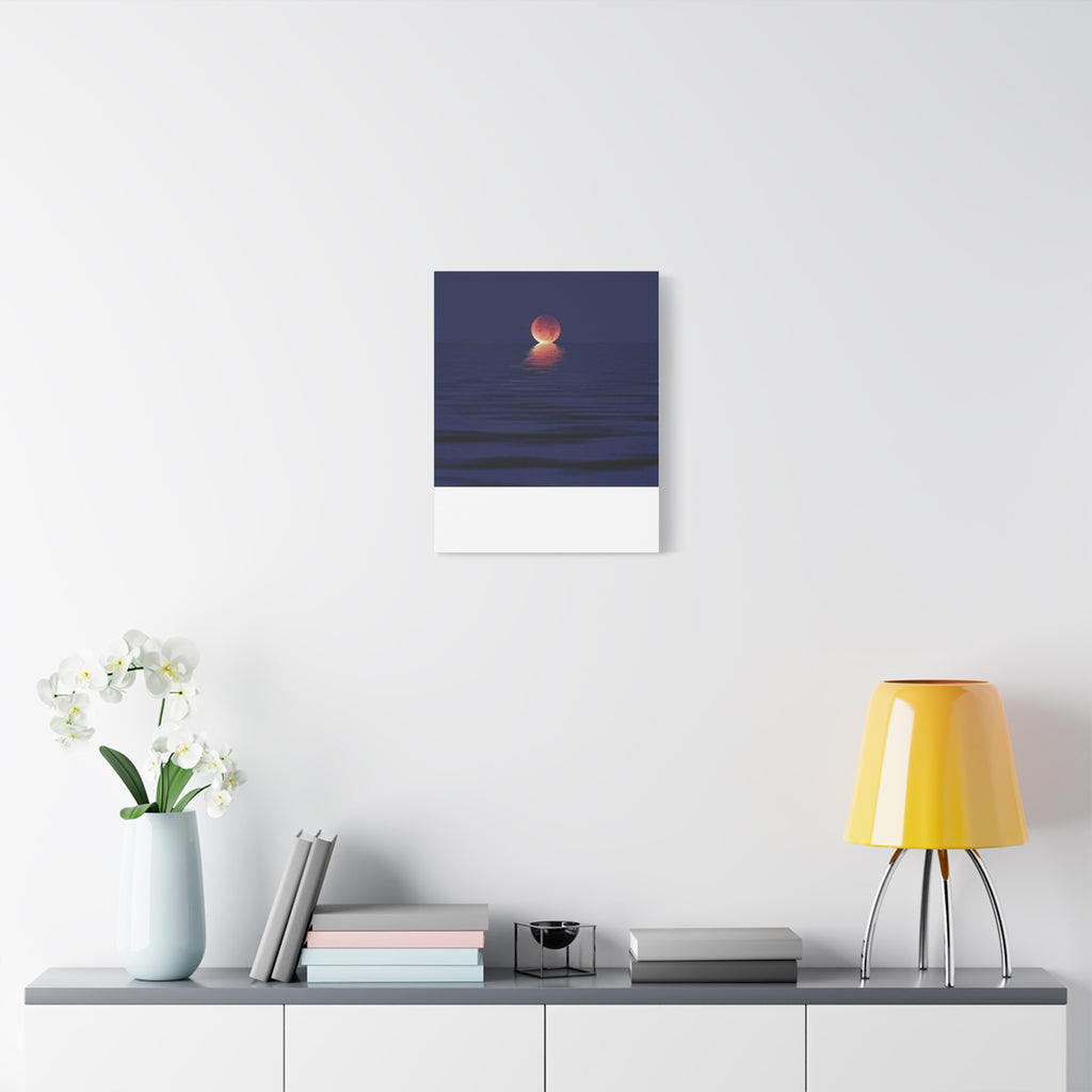 Lunar Reflection Canvas Art — Moonrise Over Calm Sea Stretched Matte Wall Art